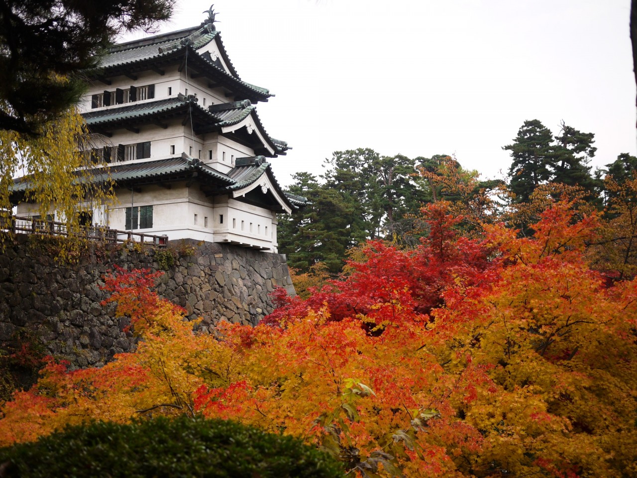 青森 風景 秋 津軽 弘前市 弘前城 紅葉